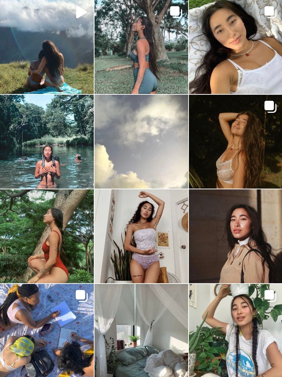 A 3 by 4 grid of 12 photos as shown on Hitomi Mochizuki's Instagram page.