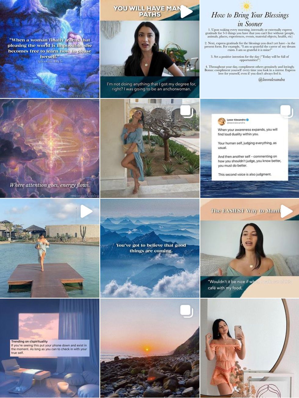 A 3 by 4 grid of 12 photos as shown on Leeor Alexandra's Instagram page.