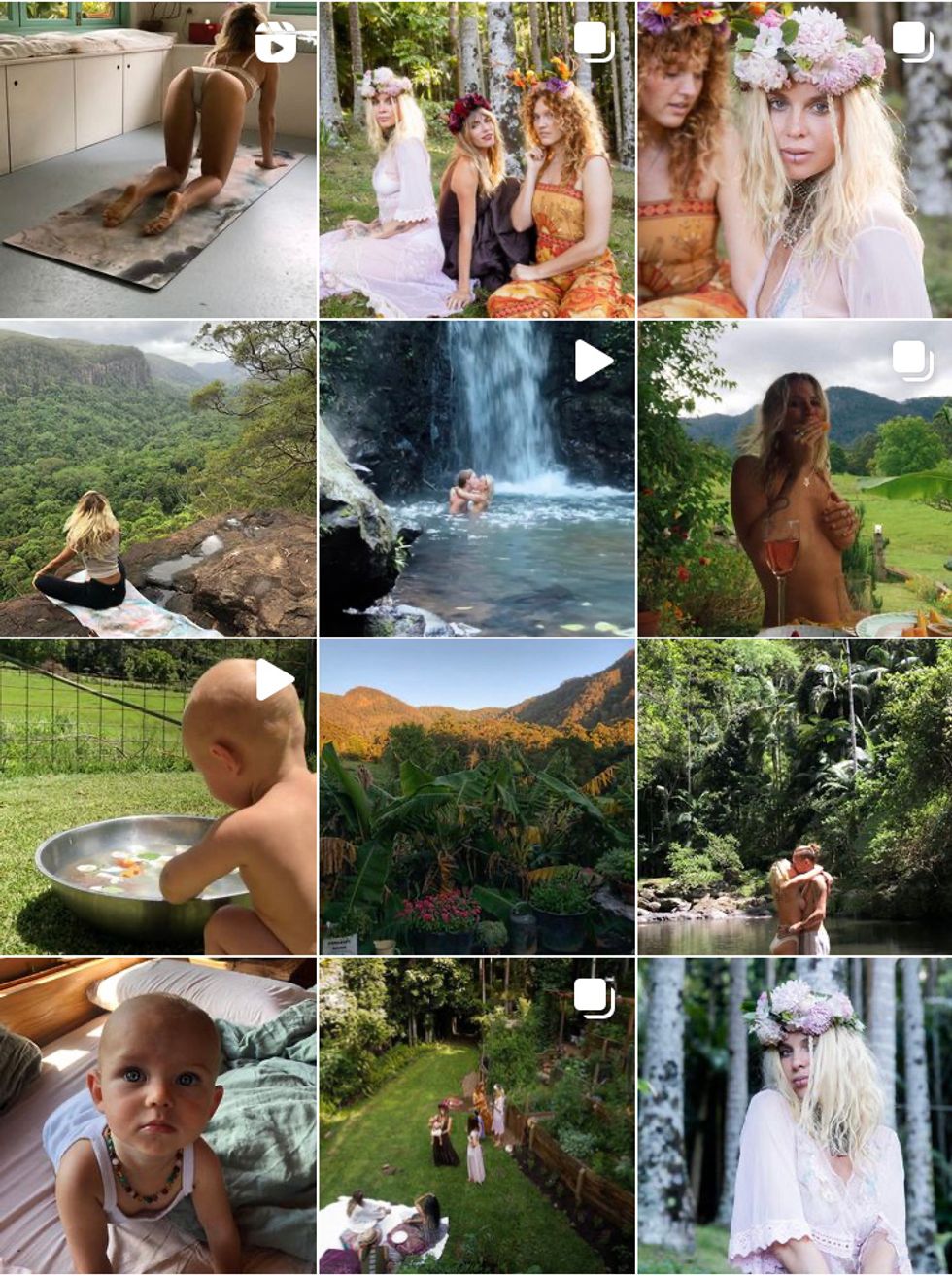 A 3 by 4 grid of 12 photos as shown on Sally Mustang's Instagram page.