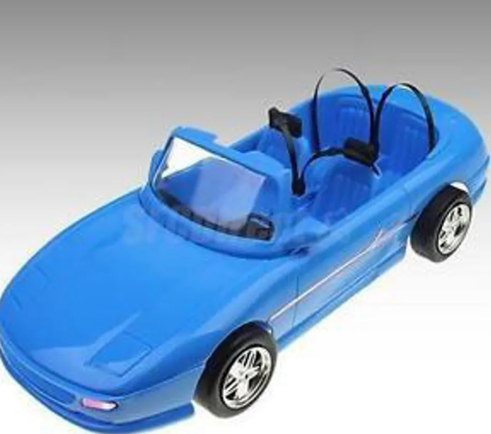 A blue Barbie car