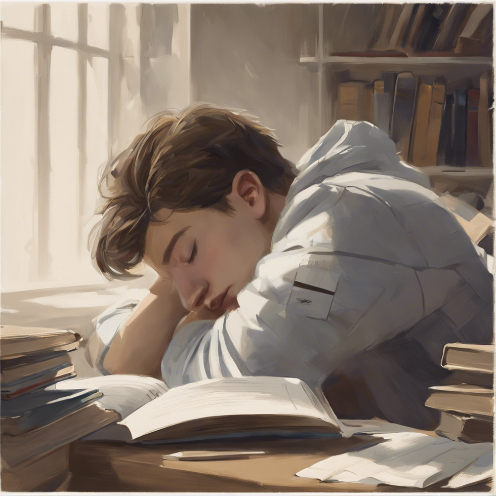 a college student dozing off while reading