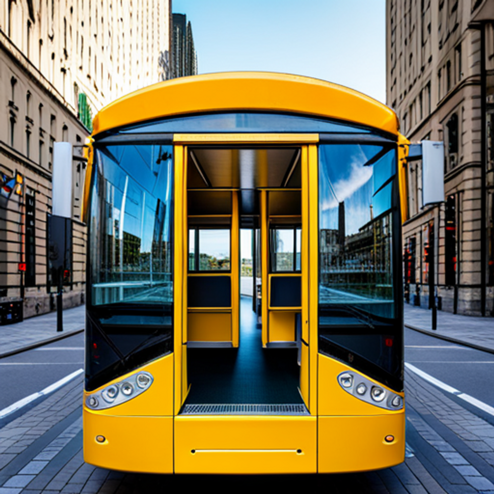 A door is open on a big yellow bus