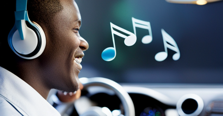 A driver of a car smiles as they listen to musical tunes