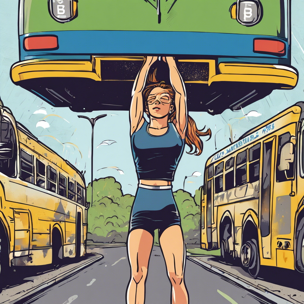 a female who has super strength lifting a bus over her head