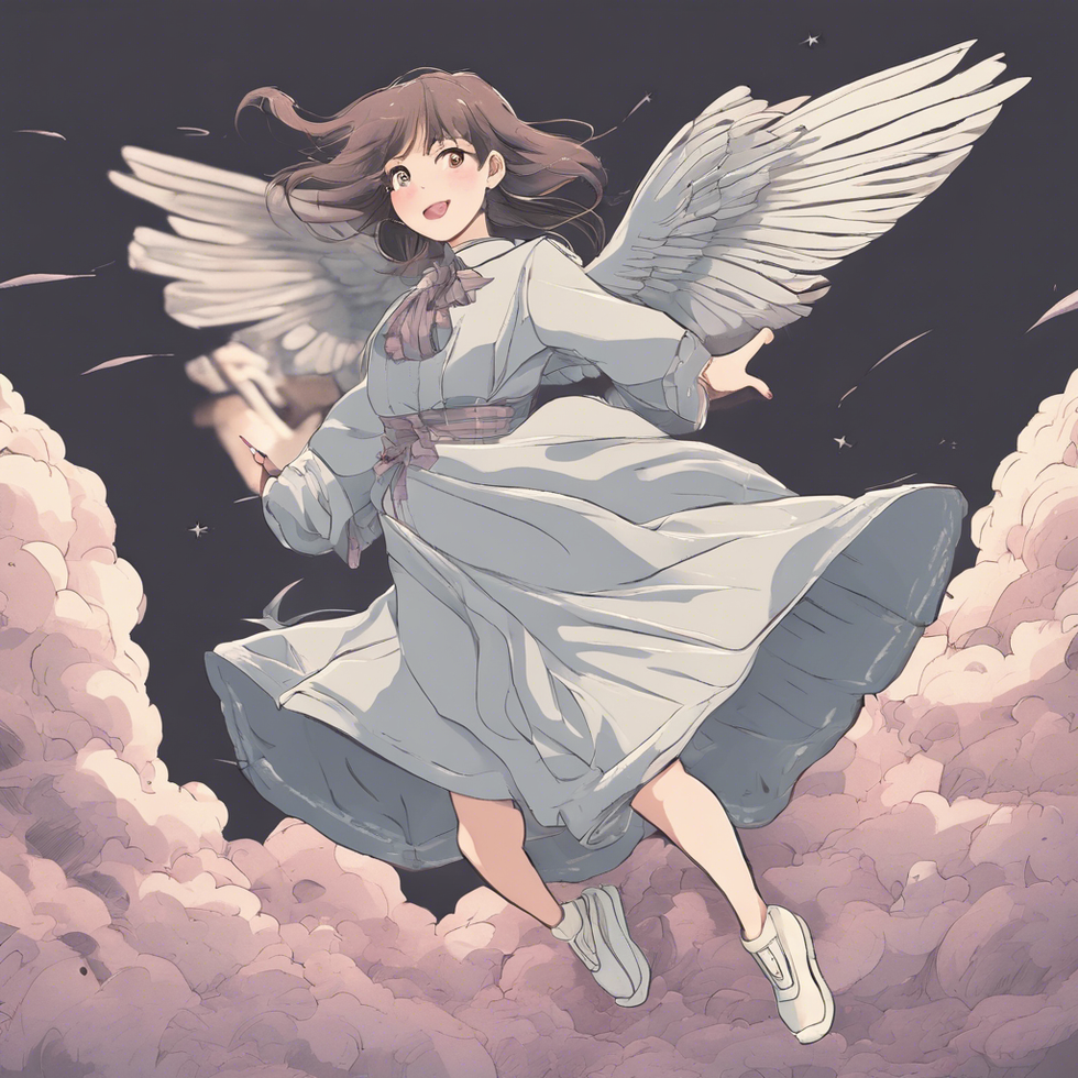 a female who is flying