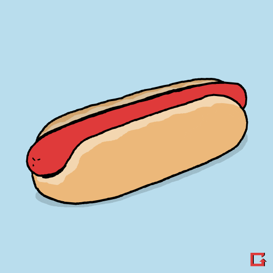 a gif of a hot dog with different toppings
