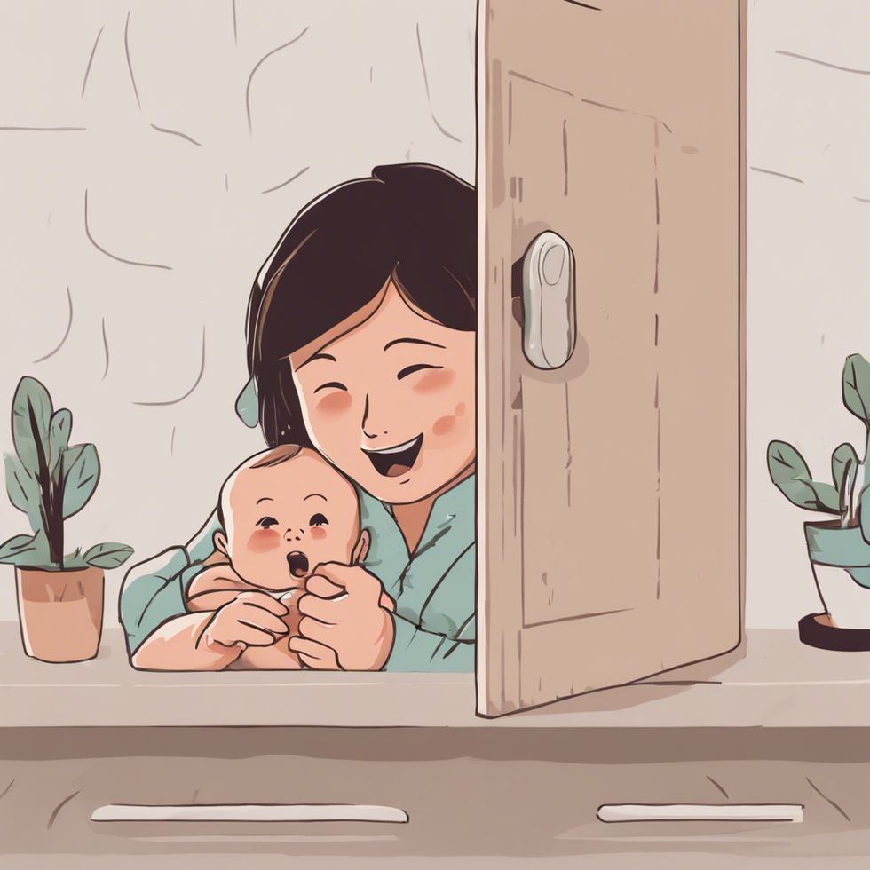 a person playing peekaboo with a baby