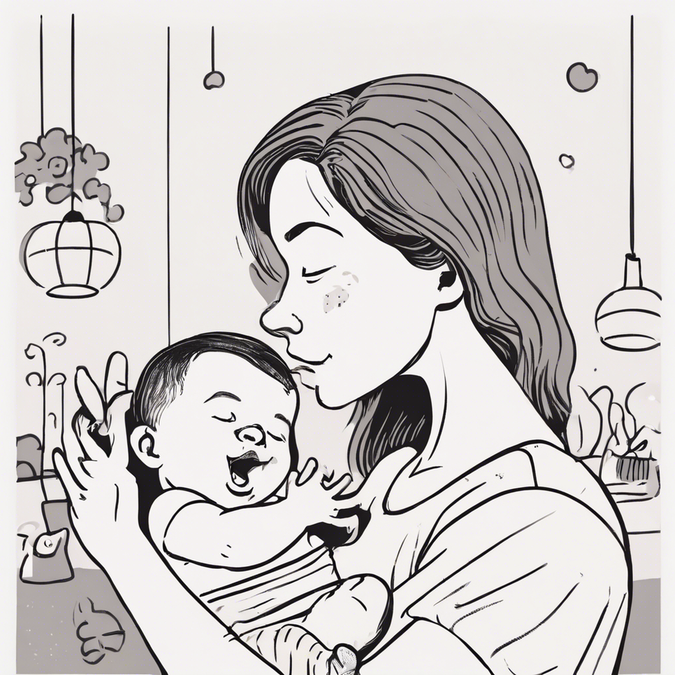 a person smelling a baby in a cartoon style