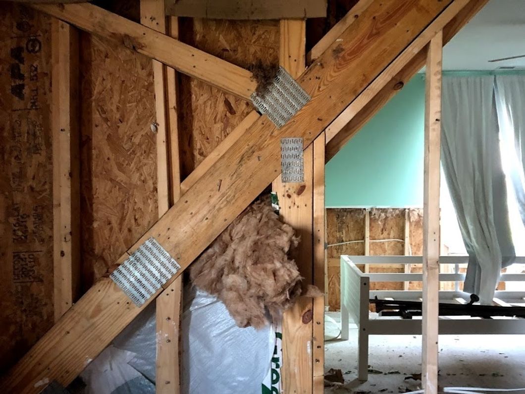A picture of some of the damage done to my home from Hurricane Florence. In the background is my old bedroom.