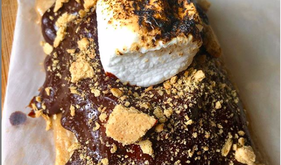 a pop tart with chocolate and a marshmallow on top