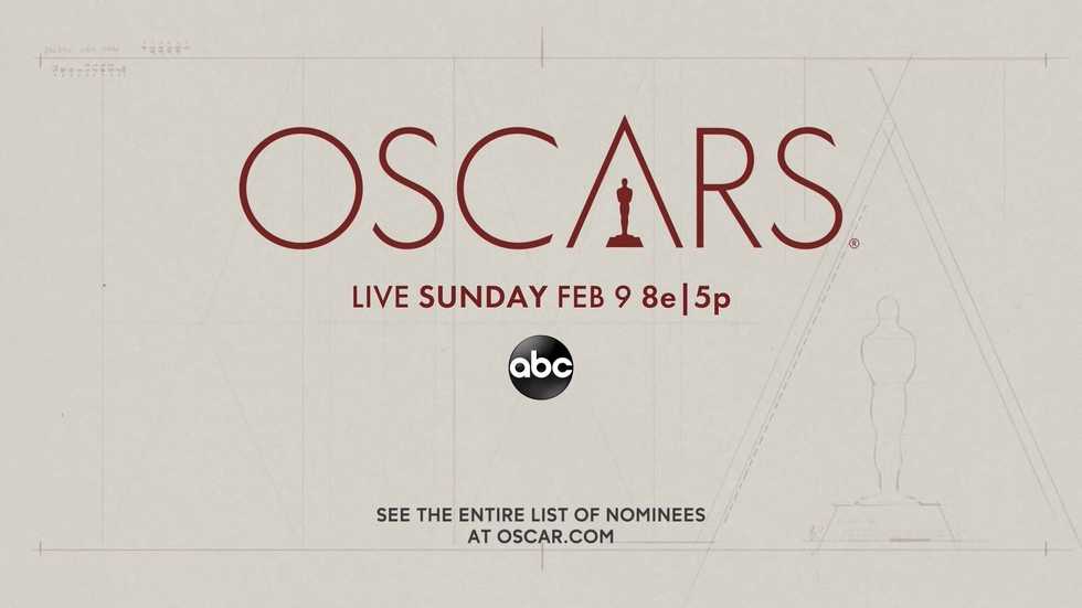 A screenshot from the 92nd Academy Award nomination announcement video. It says "Oscars, Live Sunday, February 9 at 8 eastern, 5 pacific on ABC." "See the entire list of nominees at Oscar.com."