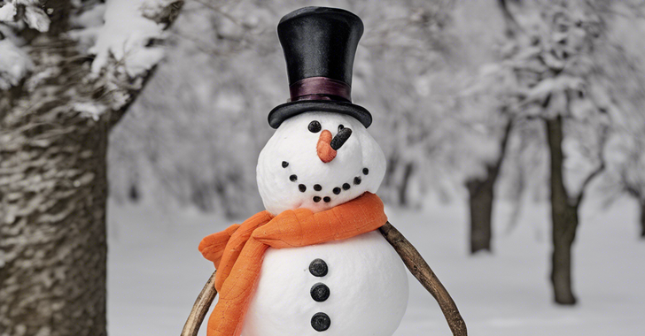 a tall snowman with carrot nose and top hat