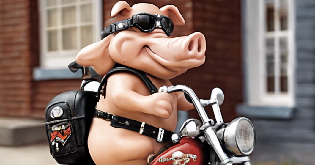 animated Hog pig on a hog motorcycle