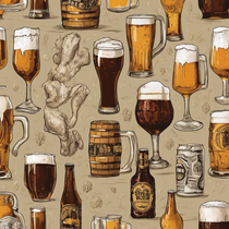 Animated image of Beer bottles, beer barrels and glasses full of beer
