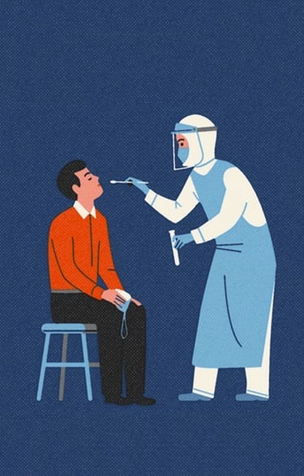 Artistic rendering of a healthcare worker performing a test for COVID-19.