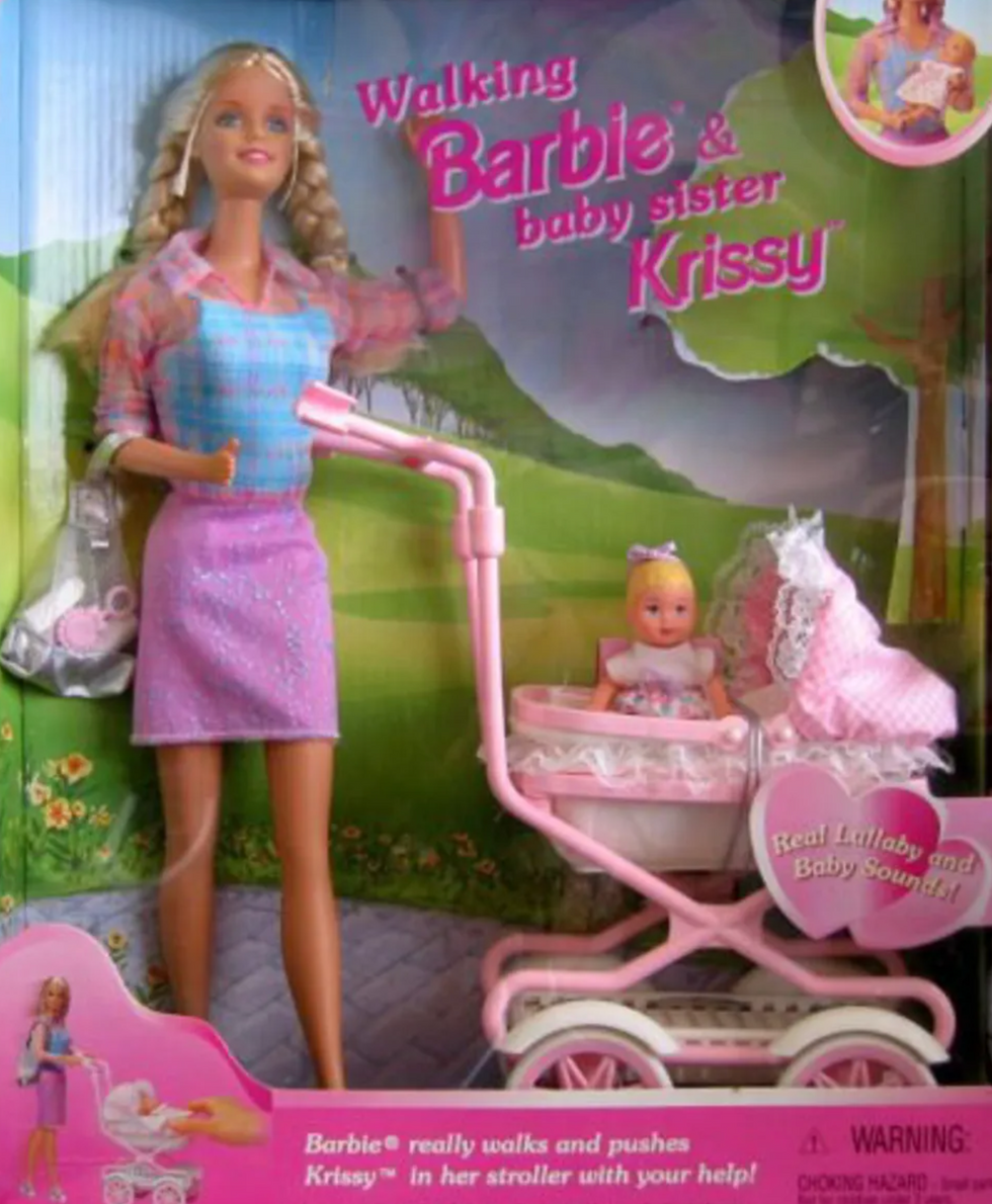Barbie walks with baby Krissy