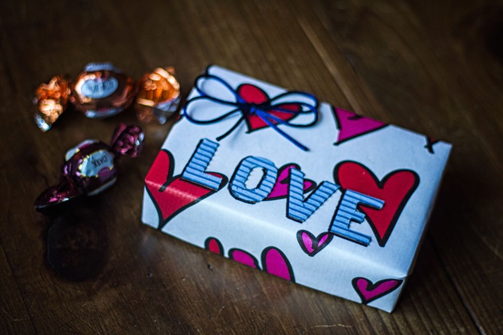 Box of candy with LOVE wrapping paper