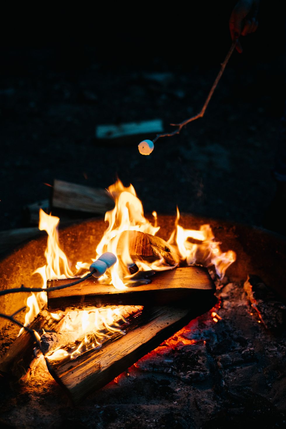Burning marshmallow in a bonfire