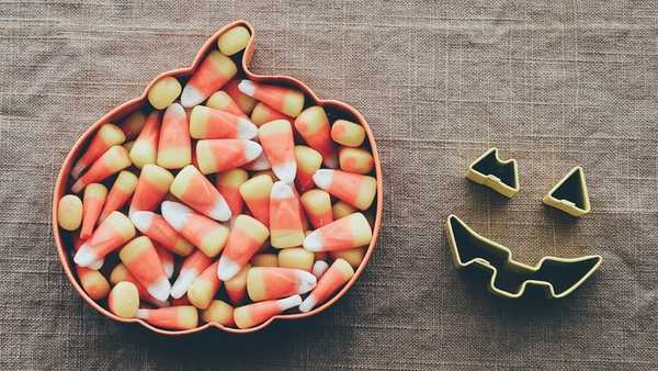 candy corn in a cookie cutter