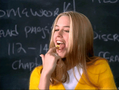 Cher from Clueless with gum