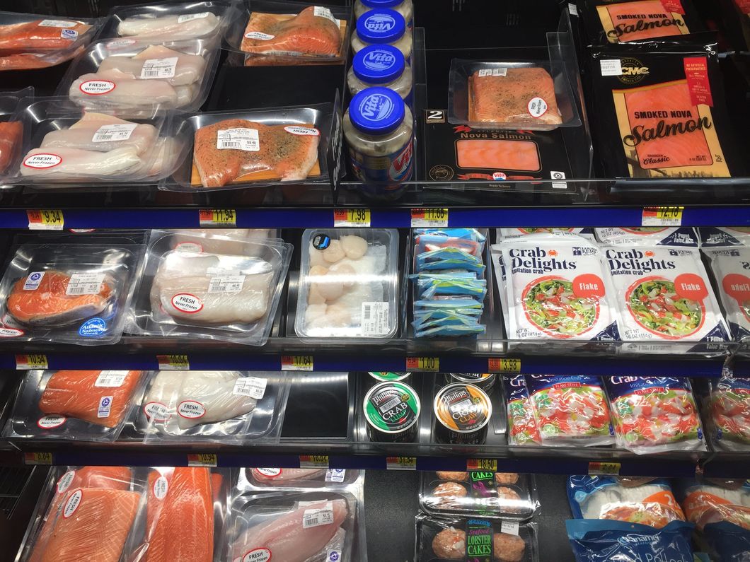 Choices of fish at the supermarket