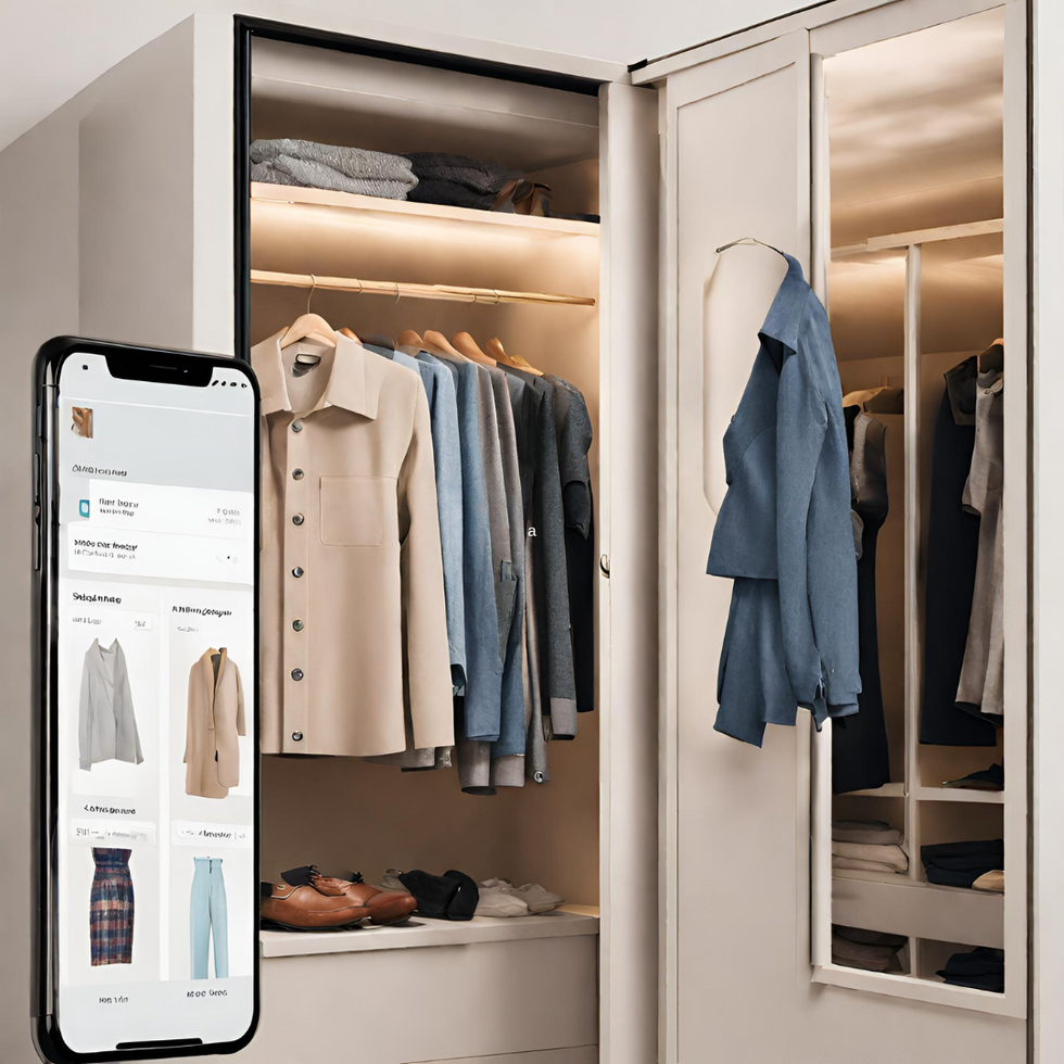 Closet of clothes and shoes with closet app