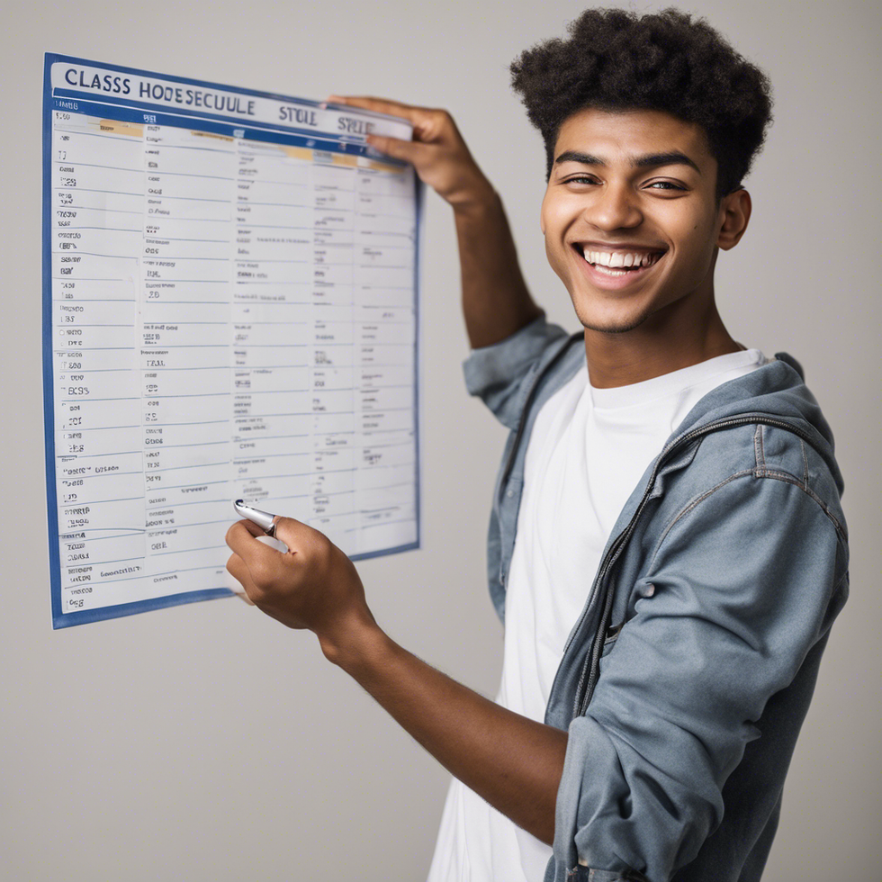 college student holding up a class schedule
