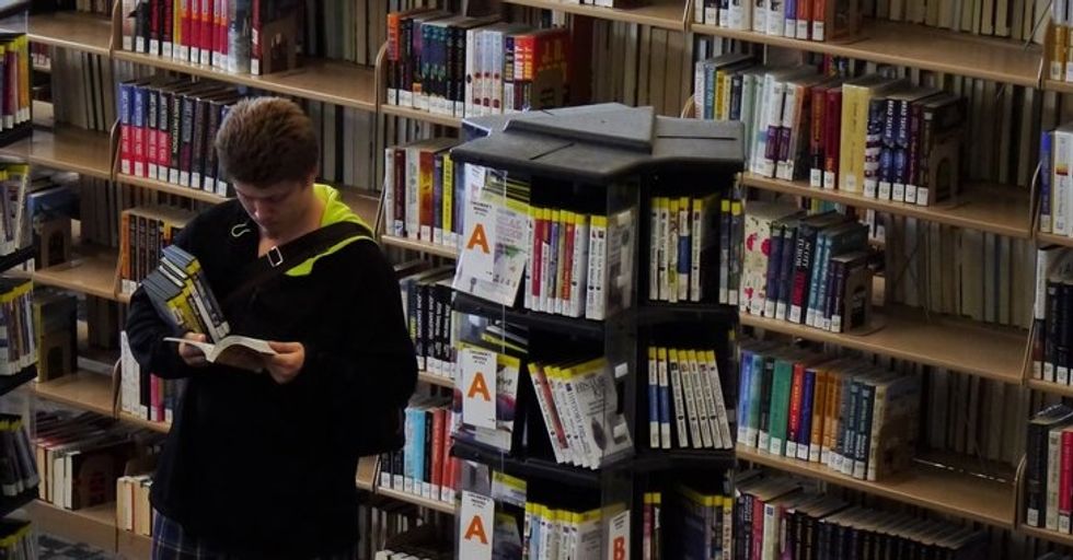 college student in library