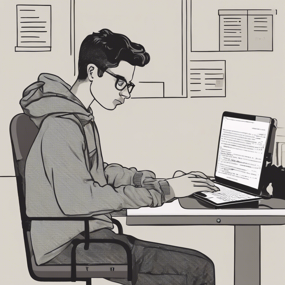 college student typing an email to a professor