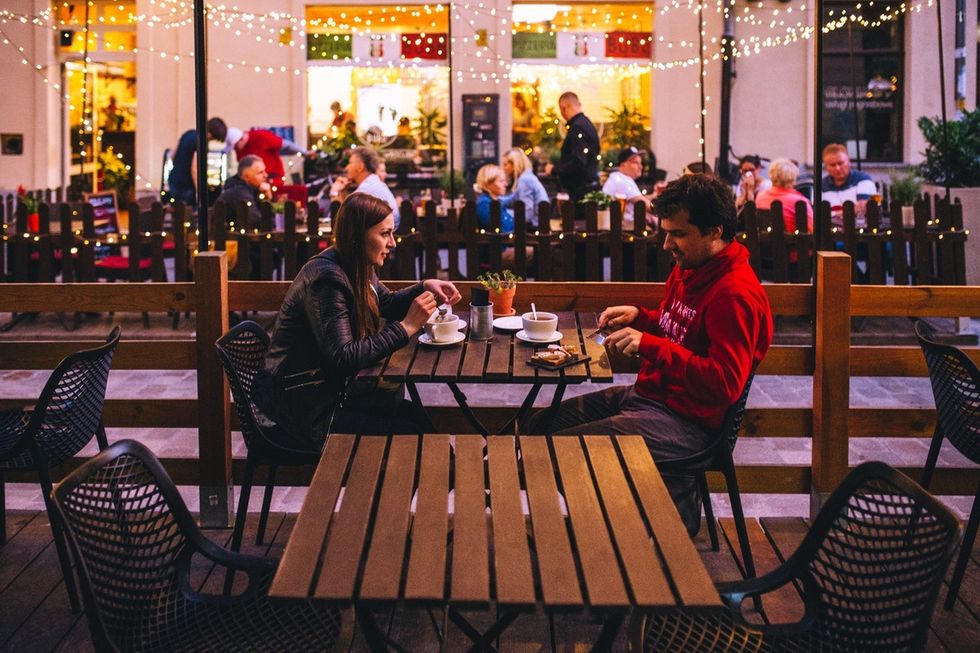 Couple sitting at table on a date