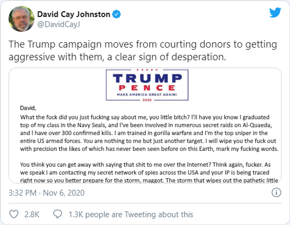 David Cay Johnston fake aggressive Trump campaign email