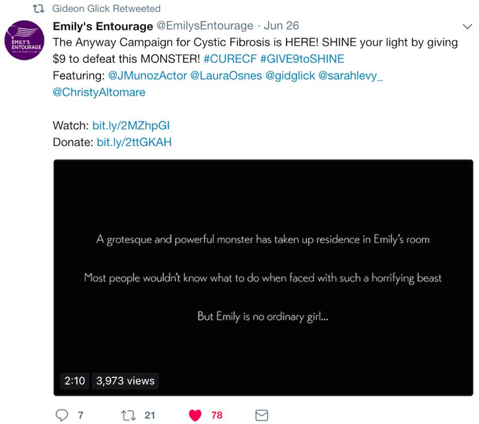 Emily's Entourage tweet