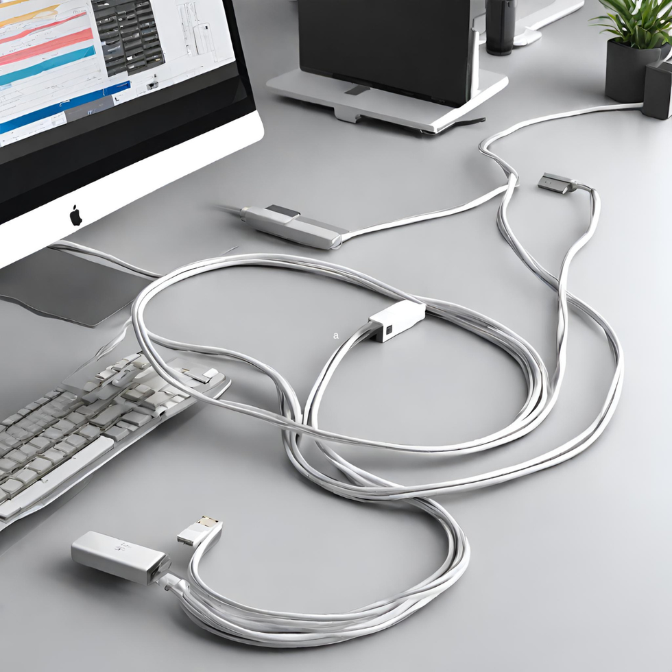 Extending US cord sat on desk