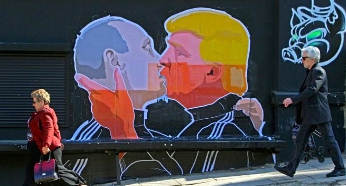 Lithuanian Artist Paints Putin And Trump Lip-Locked On Restaurant's Wall
