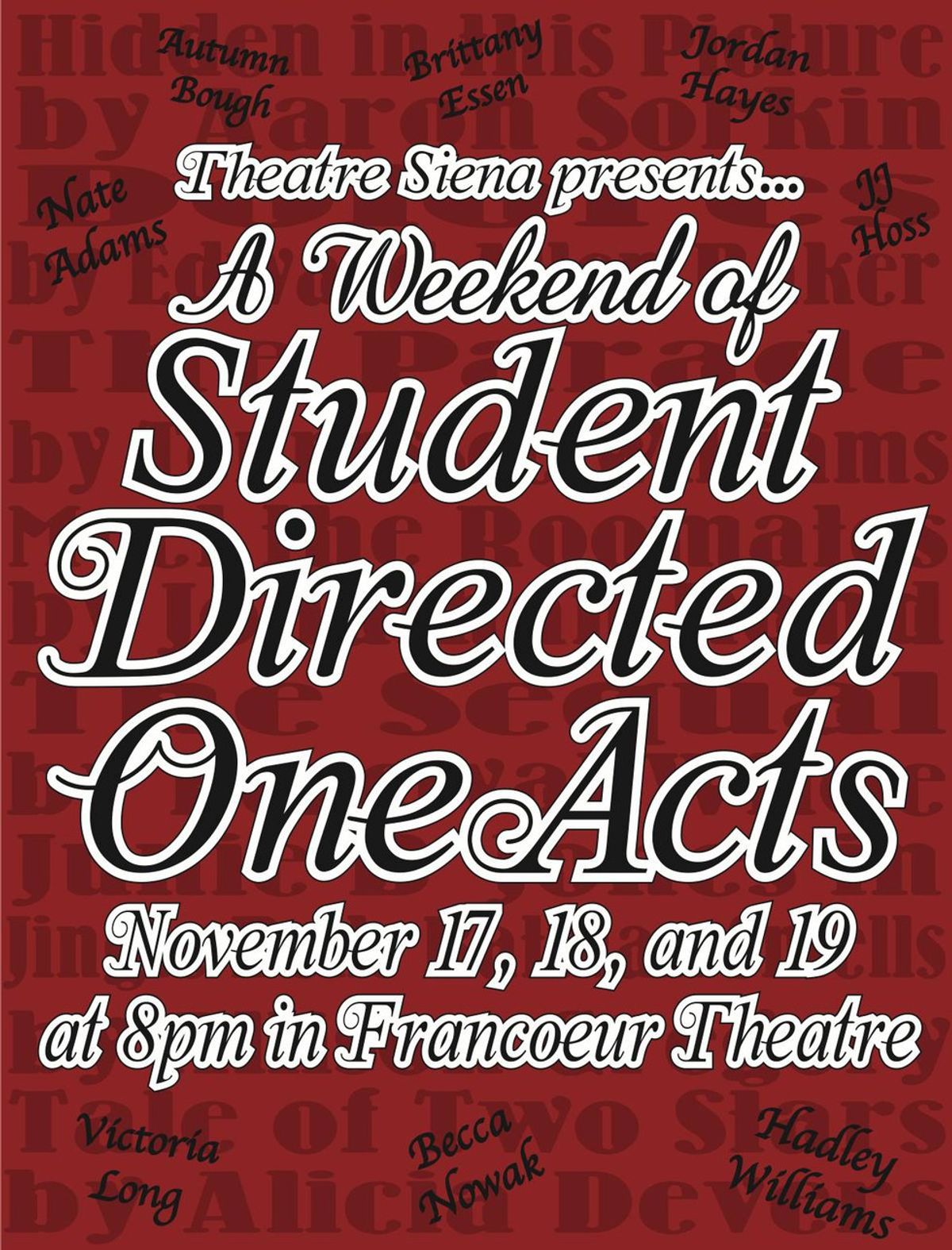 Theatre Siena Set To Take The Stage With STUDENT DIRECTED ONE ACTS