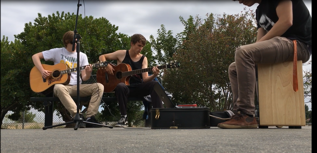 Brand New Trio "The Modern Rogues" Perform Their Song "Drop Your Bombs" Acoustic At A Park In Sacramento, CA.