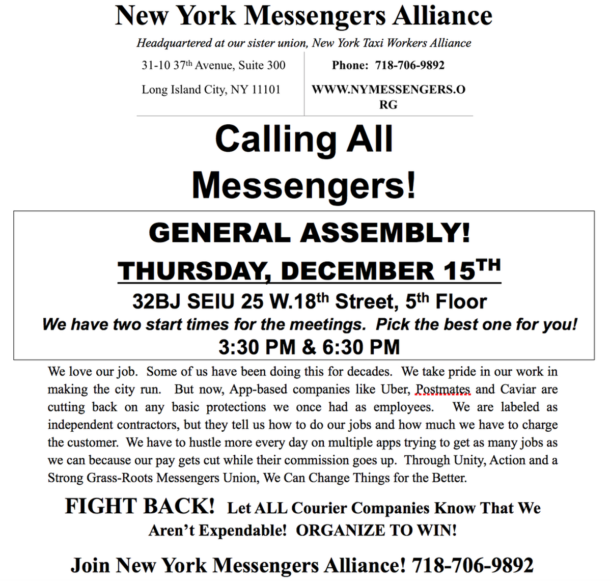 New York Messengers' Alliance General Assembly Meeting!