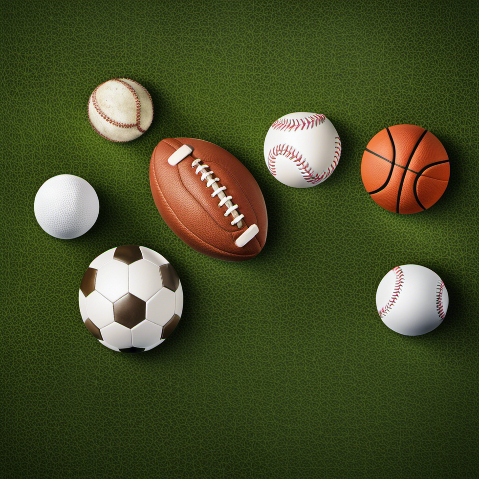 Football, soccer ball, baseball, basketball and lacrosse ball lie on a field