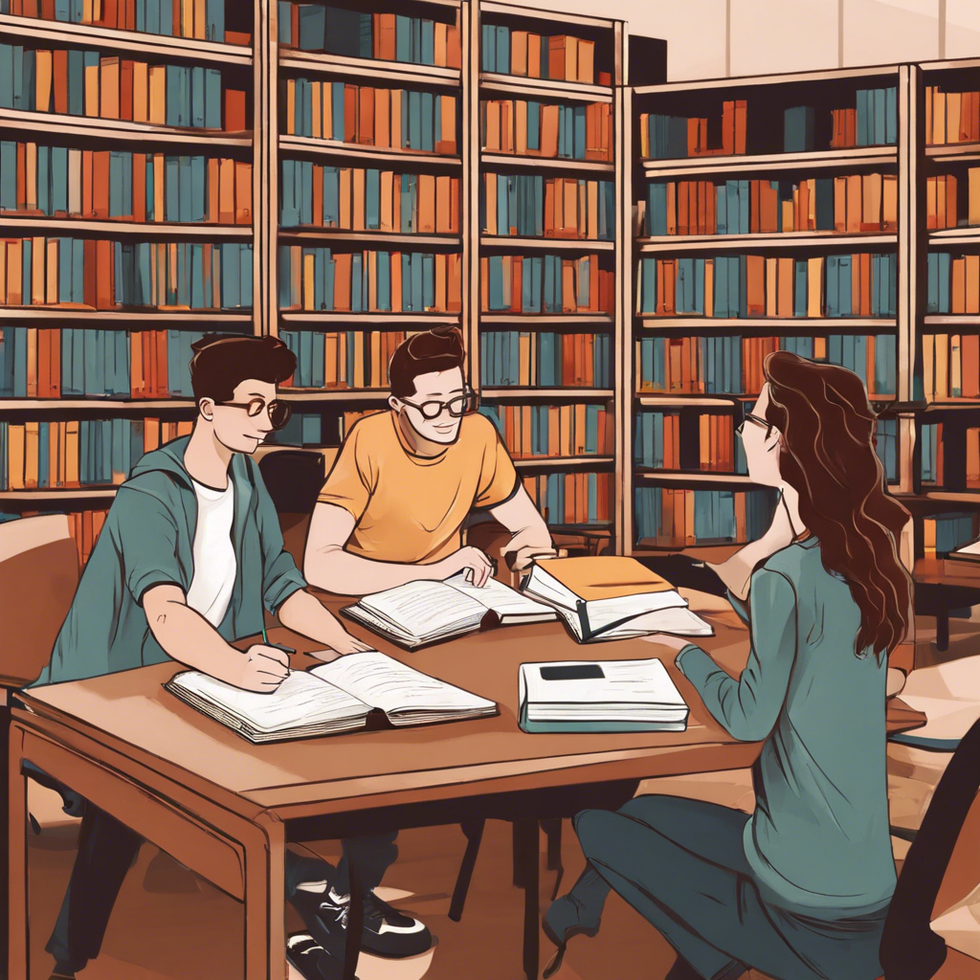 friends studying in library