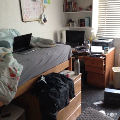 Giph of a dormitory before and after moving in.