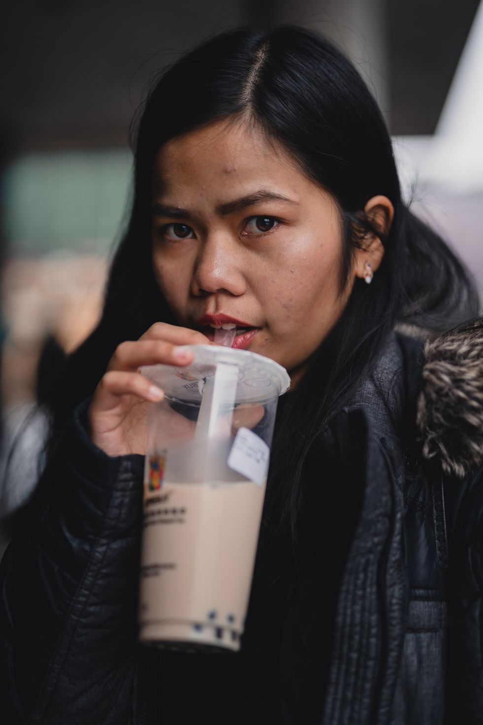 girl drinking bubble tea