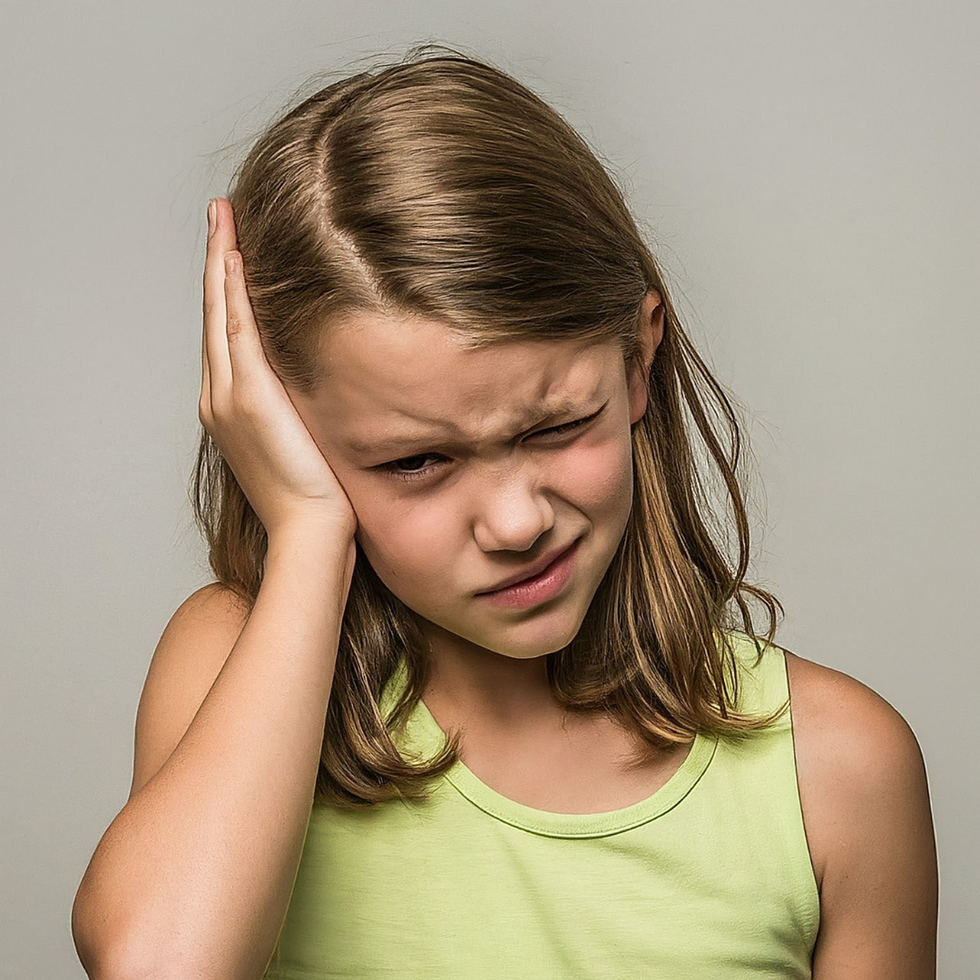 Girl holding her ear in pain