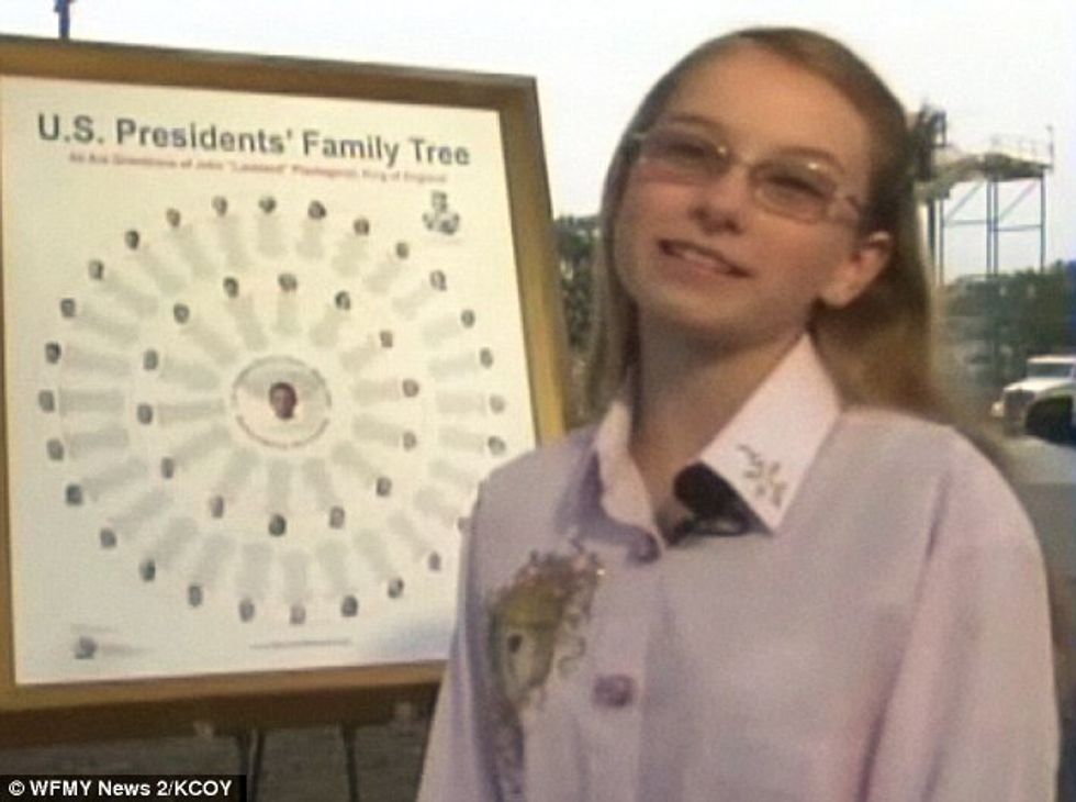 Girl in front of U.S. Presidents Family Tree