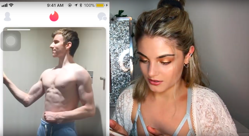 girl swiping through tinder