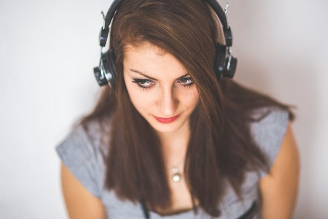 girl with headphones on