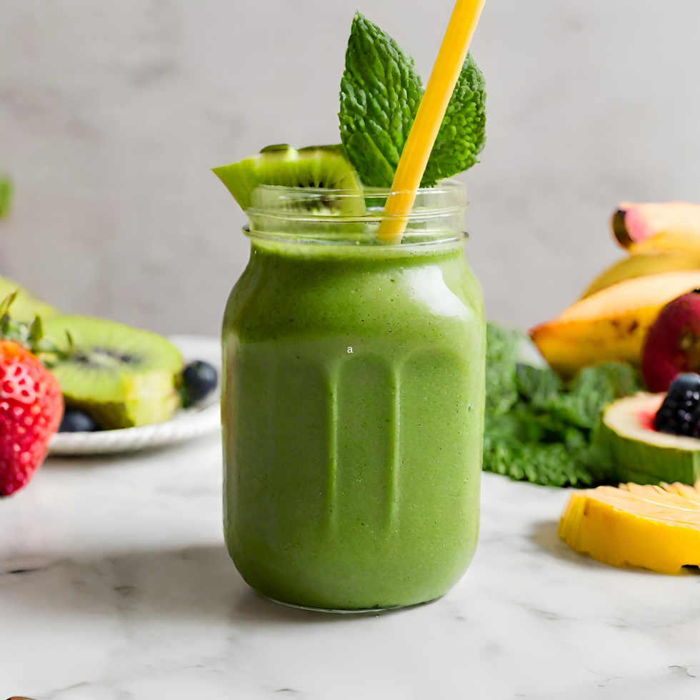 Green smoothie with a straw