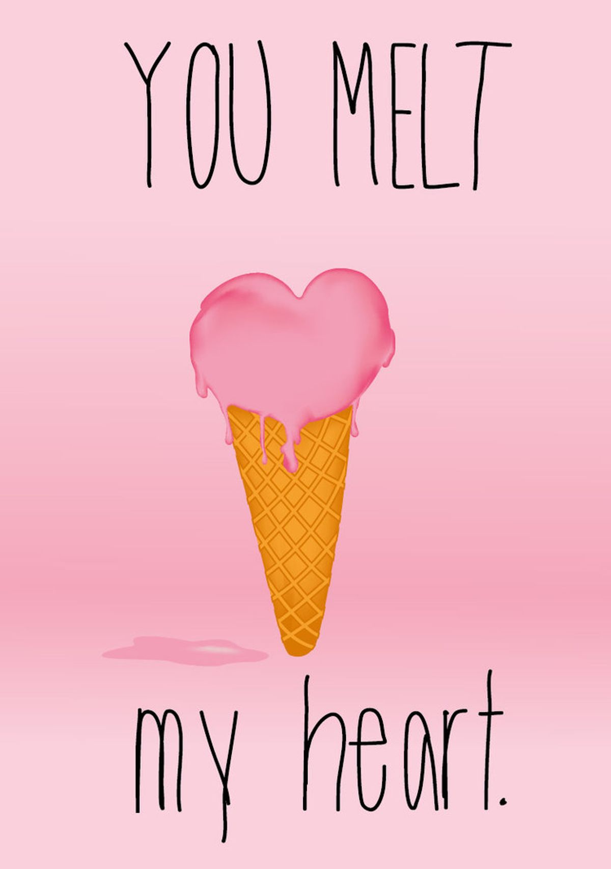 heart in a shape ice cream with text "you melt my heart" 