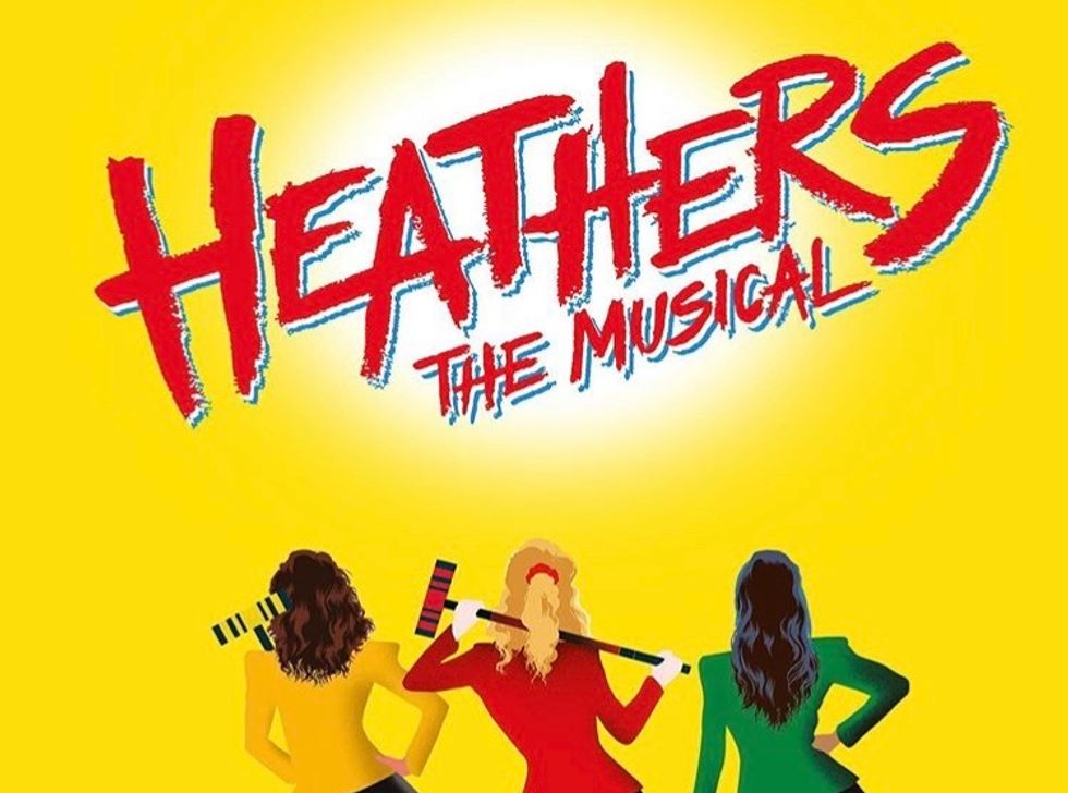 "Heathers: The Musical" promotional image, featuring the Heathers with their traditional colors and backs turned