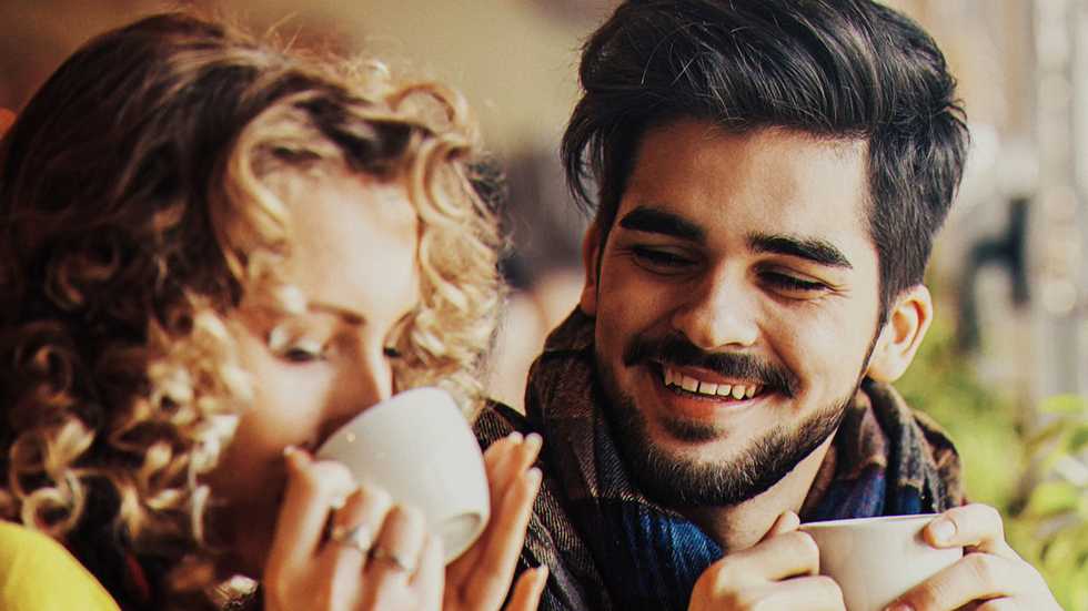 hipster man and woman on romantic first date