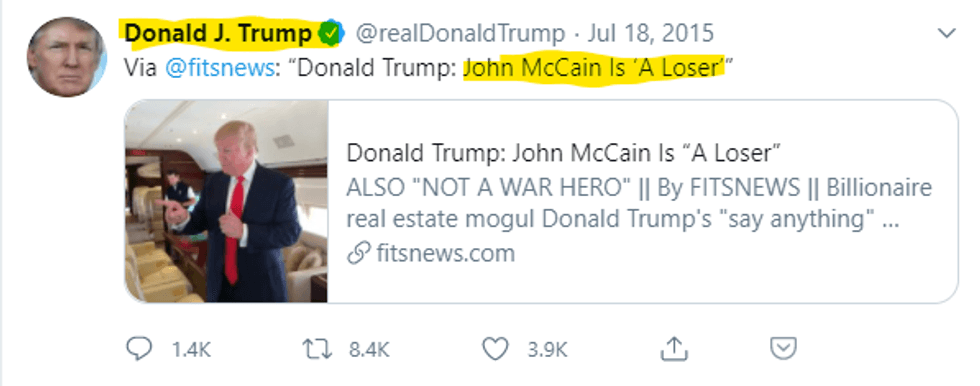 https://twitter.com/realDonaldTrump/status/622522682245033984?ref_src=twsrc%5Etfw%7Ctwcamp%5Etweetembed%7Ctwterm%5E622522682245033984%7Ctwgr%5Eshare_3&ref_url=https%3A%2F%2Fwww.businessinsider.com%2Ftrump-falsely-claimed-didnt-call-john-mccain-loser-2020-9